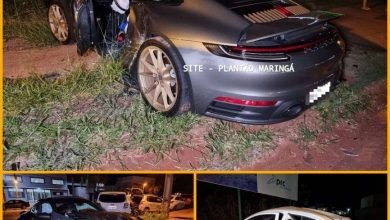Fotos de Porsche avaliado em mais de R$ 1 milhão é destruído após motorista bater em quatro carros estacionados em Maringá