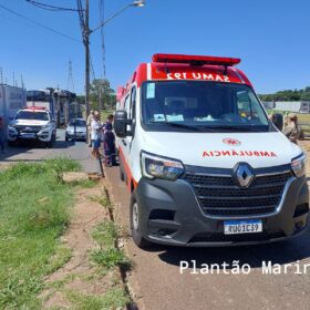 Fotos de Pai e o filho de 8 anos ficam feridos após carreta tombar no Contorno Norte, em Maringá 
