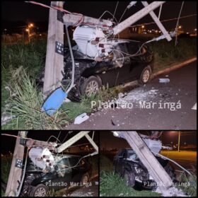 Motorista bate em poste, derruba transformador em Maringá Foto 7 Fotos de Motorista bate em poste, derruba transformador em Maringá