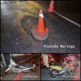 Buraco em avenida provoca queda de motociclistas em Maringá; uma das vítimas foi socorrida com ferimentos graves Foto 14 Fotos de Buraco em avenida provoca queda de motociclistas em Maringá; uma das vítimas foi socorrida com ferimentos graves