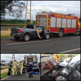 Durante atendimento a um acidente, motorista não percebe equipes de resgate e bate em caminhão do Corpo de Bombeiros em Maringá Foto 1 Fotos de Durante atendimento a um acidente, motorista não percebe equipes de resgate e bate em caminhão do Corpo de Bombeiros em Maringá