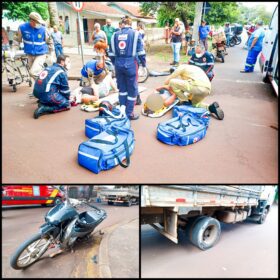 Fotos de Mãe e filha em moto ficam feridas após colisão com caminhão em Maringá