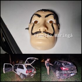 Bandidos usam máscaras de La casa de papel para roubar veículo em Maringá Foto 1 Fotos de Bandidos usam máscaras de La casa de papel para roubar veículo em Maringá