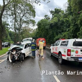 Carro fica com a frente destruída após motorista bater em árvore em Maringá Foto 6 Fotos de Carro fica com a frente destruída após motorista bater em árvore em Maringá