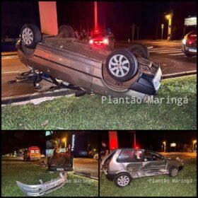 Motorista embriagado avança preferencial, causa acidente e tenta fugir empurrando carro em Maringá Foto 1 Fotos de Motorista embriagado avança preferencial, causa acidente e tenta fugir empurrando carro em Maringá