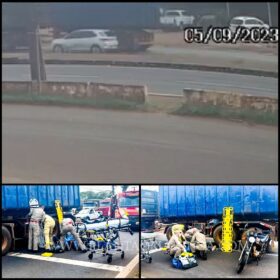 Câmera registra motociclistas caindo embaixo de rodado de carreta em Maringá Foto 4 Fotos de Câmera registra motociclistas caindo embaixo de rodado de carreta em Maringá