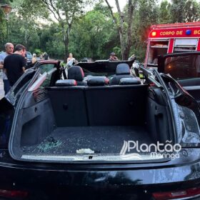Carro de luxo fica destruído após bater contra árvore em Maringá Foto 2 Fotos de Carro de luxo fica destruído após bater contra árvore em Maringá