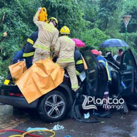 Carro de luxo fica destruído após bater contra árvore em Maringá Foto 4 Fotos de Carro de luxo fica destruído após bater contra árvore em Maringá