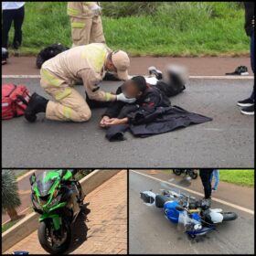 Acidente envolvendo duas motos de alta cilindrada e um carro deixa dois jovens feridos Foto 1 Fotos de Acidente envolvendo duas motos de alta cilindrada e um carro deixa dois jovens feridos