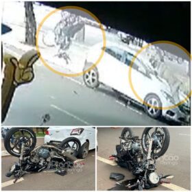 Câmera registra momento em que motociclista bate em carro, é arremessado e cai após passar por cima do veículo, em Sarandi Foto 6 Fotos de Câmera registra momento em que motociclista bate em carro, é arremessado e cai após passar por cima do veículo, em Sarandi
