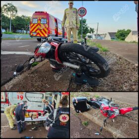 Motociclista fica gravemente ferido após bater em árvore em Maringá Foto 1 Fotos de Motociclista fica gravemente ferido após bater em árvore em Maringá