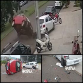 Carro capota após colisão em Maringá; câmera de segurança registra acidente Foto 5 Fotos de Carro capota após colisão em Maringá; câmera de segurança registra acidente