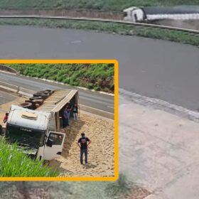 Vídeo mostra carreta tombando no Contorno Norte em Maringá Foto 6 Fotos de Vídeo mostra carreta tombando no Contorno Norte em Maringá