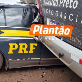 Colisão entre viatura da PRF e ônibus deixa dois policiais feridos na BR-376, em Mandaguaçu Foto 2 Fotos de Colisão entre viatura da PRF e ônibus deixa dois policiais feridos na BR-376, em Mandaguaçu