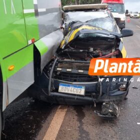 Colisão entre viatura da PRF e ônibus deixa dois policiais feridos na BR-376, em Mandaguaçu Foto 3 Fotos de Colisão entre viatura da PRF e ônibus deixa dois policiais feridos na BR-376, em Mandaguaçu