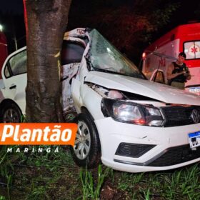 Motorista perde o controle e bate na árvore durante forte chuva em Maringá Foto 2 Fotos de Motorista perde o controle e bate na árvore durante forte chuva em Maringá