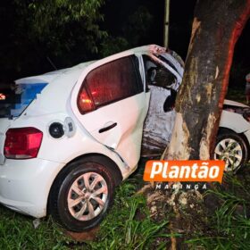 Motorista perde o controle e bate na árvore durante forte chuva em Maringá Foto 3 Fotos de Motorista perde o controle e bate na árvore durante forte chuva em Maringá