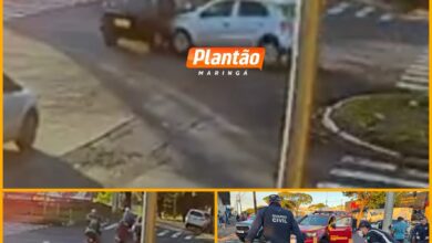 Fotos de Gol avança sinal vermelho, atinge carro e quase atropela grupo de motociclistas em Maringá