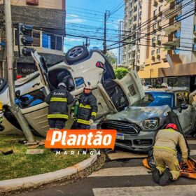 Câmera de segurança flagra acidente com capotamento em Maringá Foto 3 Fotos de Câmera de segurança flagra acidente com capotamento em Maringá