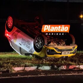 Fotos de Viatura da PM capota durante retorno de curso em Maringá; chovia no momento do acidente