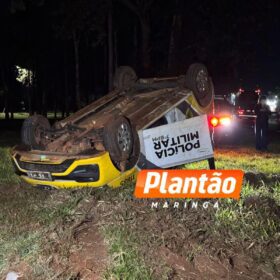 Fotos de Viatura da PM capota durante retorno de curso em Maringá; chovia no momento do acidente