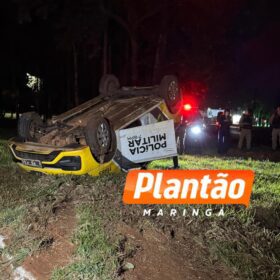 Fotos de Viatura da PM capota durante retorno de curso em Maringá; chovia no momento do acidente