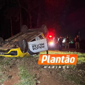 Fotos de Viatura da PM capota durante retorno de curso em Maringá; chovia no momento do acidente