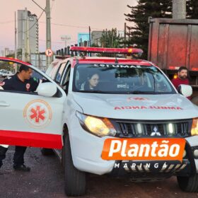 Fotos de Acidente entre moto e caminhão deixa motociclista gravemente ferido em Maringá