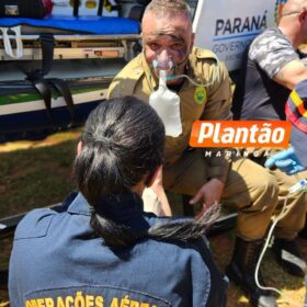 Fotos de Policiais Militares salvam idosa e criança com Síndrome de Down de incêndio em Mandaguaçu