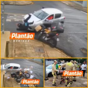Câmera de segurança flagra acidente que deixou motociclista ferido na Zona 5, em Maringá Foto 1 Fotos de Câmera de segurança flagra acidente que deixou motociclista ferido na Zona 5, em Maringá