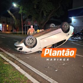 Dois jovens ficam feridos após capotamento na Avenida Laguna, em Maringá Foto 5 Fotos de Dois jovens ficam feridos após capotamento na Avenida Laguna, em Maringá