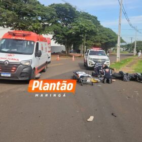 Fotos de Câmeras registram motociclista invadindo contramão antes de colisão que deixou três feridos em Maringá