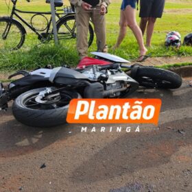 Fotos de Câmeras registram motociclista invadindo contramão antes de colisão que deixou três feridos em Maringá