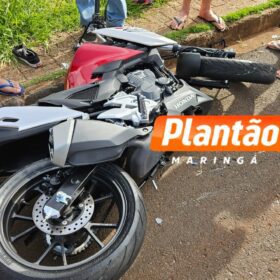 Fotos de Câmeras registram motociclista invadindo contramão antes de colisão que deixou três feridos em Maringá