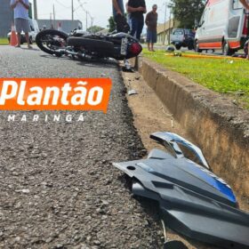Fotos de Câmeras registram motociclista invadindo contramão antes de colisão que deixou três feridos em Maringá