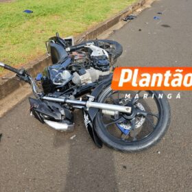 Fotos de Câmeras registram motociclista invadindo contramão antes de colisão que deixou três feridos em Maringá