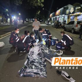 Fotos de Vídeo flagra jovem de 18 anos sendo arremessada em batida violenta entre moto e bicicleta em Maringá