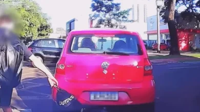 Fotos de Bolsa ‘pega carona’ em carro e jovem sai correndo atrás em avenida de Maringá; vídeo