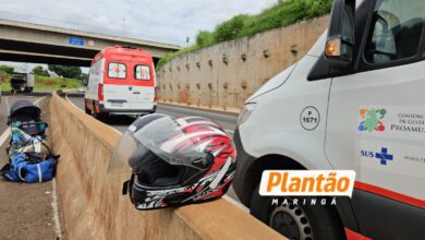 Fotos de Casal fica ferido após queda de moto no Contorno Norte de Maringá
