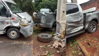 Fotos de Batida violenta em Maringá deixa motorista ferido e arranca roda de caminhonete em cruzamento conhecido por acidentes