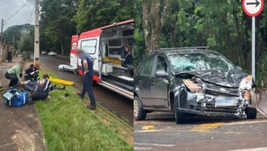 Fotos de Motociclista sofre fratura exposta após grave acidente em cruzamento de Maringá; vídeo