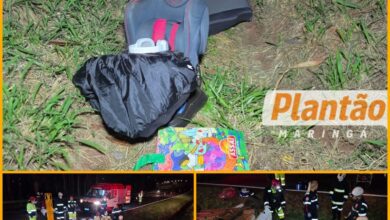 Fotos de Criança é ejetada junto com cadeirinha durante capotamento na BR-376; em Maringá