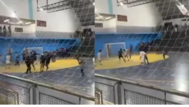 Fotos de Flagra de briga generalizada entre atletas de futsal durante competição na região de Maringá