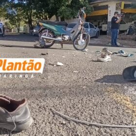 Manobra proibida provoca grave acidente e deixa dois motociclistas feridos em Maringá Foto 1 Fotos de Manobra proibida provoca grave acidente e deixa dois motociclistas feridos em Maringá